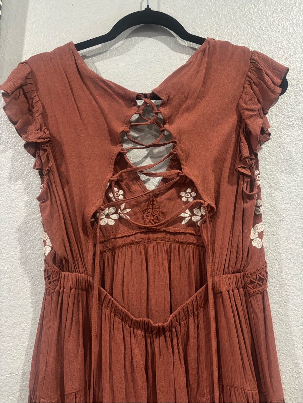 miami Rust/Brown Floral Lace-Up Mini Dress - Picture 5 of 6